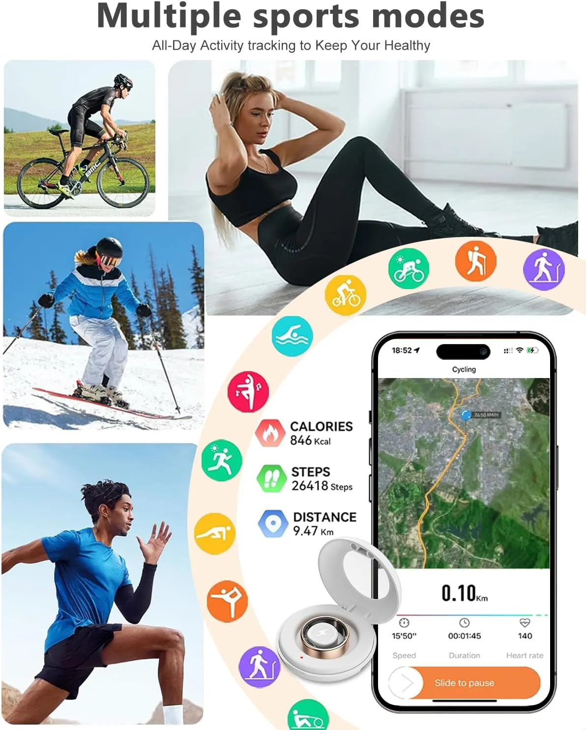 2025 New Smart Ring Health Tracker for Men Women - IP68 Waterproof Fitness Ring with Sleep Tracker/Heart Rate/Blood Oxygen/Steps/Distance/Calories,Air Gestures,Charging case Up to 7-Day