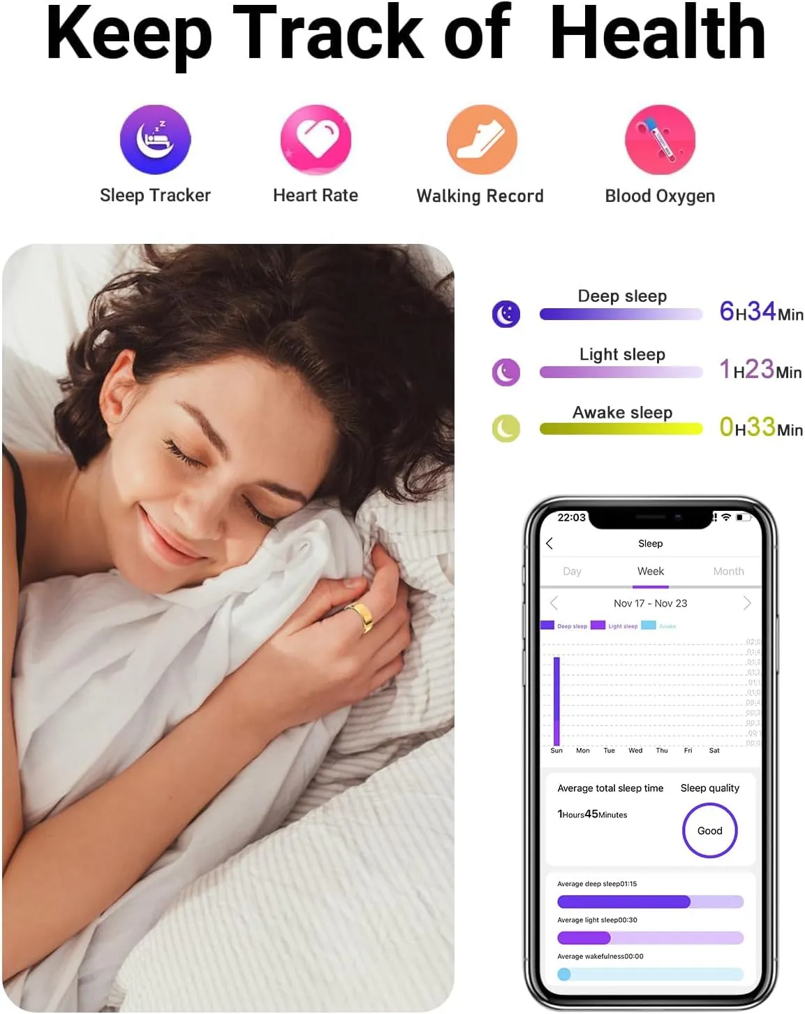2025 New Smart Ring Health Tracker for Men Women - IP68 Waterproof Fitness Ring with Sleep Tracker/Heart Rate/Blood Oxygen/Steps/Distance/Calories,Air Gestures,Charging case Up to 7-Day