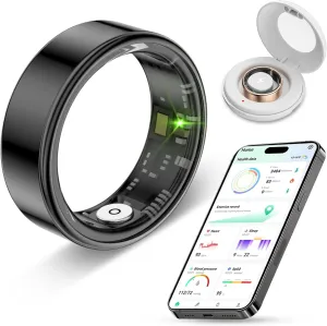 2025 New Smart Ring Health Tracker for Men Women - IP68 Waterproof Fitness Ring with Sleep Tracker/Heart Rate/Blood Oxygen/Steps/Distance/Calories,Air Gestures,Charging case Up to 7-Day