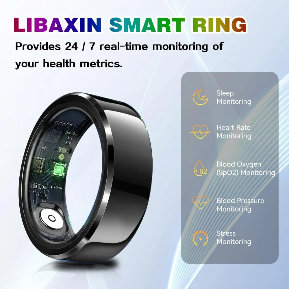 2025 Smart Ring with Air Gesture Control,Heart Rate&Sleep Monitor -Stylish Fitness Ring for Men&Women,IP68 Waterproof,Activity Tracker Records Steps Distance,Compatible with Android&iOS (Black, 11#)