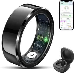 2025 Smart Ring with Air Gesture Control,Heart Rate&Sleep Monitor -Stylish Fitness Ring for Men&Women,IP68 Waterproof,Activity Tracker Records Steps Distance,Compatible with Android&iOS (Black, 11#)