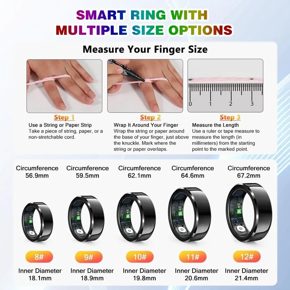 2025 Smart Ring with Air Gesture Control,Heart Rate&Sleep Monitor -Stylish Fitness Ring for Men&Women,IP68 Waterproof,Activity Tracker Records Steps Distance,Compatible with Android&iOS (Black, 11#)