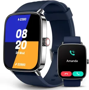2025 Smart Watches for Men Women, 1.85" AI Voice Smartwatch, 24/7 Heart Rate Monitor, Stress/SpO2/Sleep Tracker, IP68 Waterproof, Weather, 100  Sports Fitness Tracker for Android iOS Blue