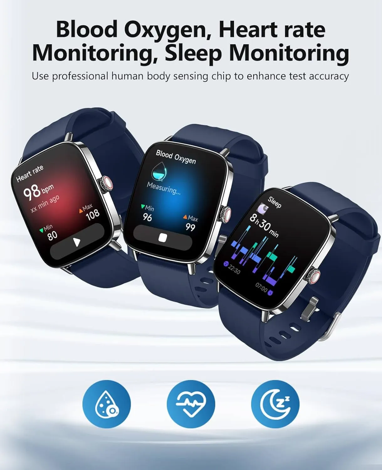 2025 Smart Watches for Men Women, 1.85" AI Voice Smartwatch, 24/7 Heart Rate Monitor, Stress/SpO2/Sleep Tracker, IP68 Waterproof, Weather, 100  Sports Fitness Tracker for Android iOS Blue