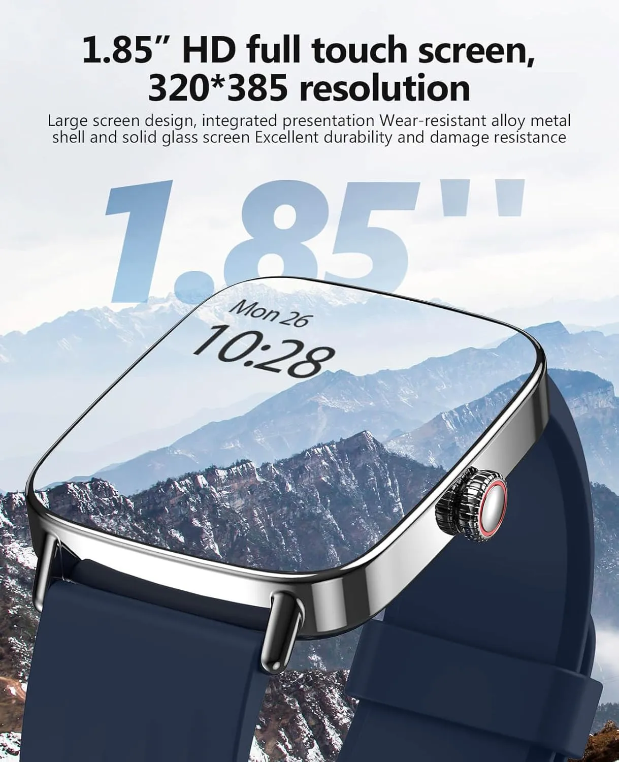 2025 Smart Watches for Men Women, 1.85" AI Voice Smartwatch, 24/7 Heart Rate Monitor, Stress/SpO2/Sleep Tracker, IP68 Waterproof, Weather, 100  Sports Fitness Tracker for Android iOS Blue