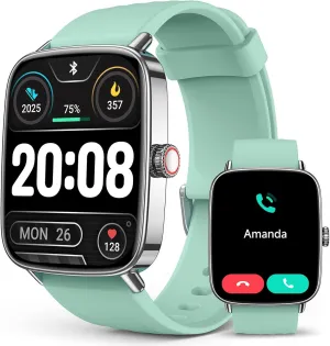 2025 Smart Watches for Men Women, 1.85" AI Voice Smartwatch, 24/7 Heart Rate Monitor, Stress/SpO2/Sleep Tracker, IP68 Waterproof, Weather, 100  Sports Fitness Tracker for Android iOS Green