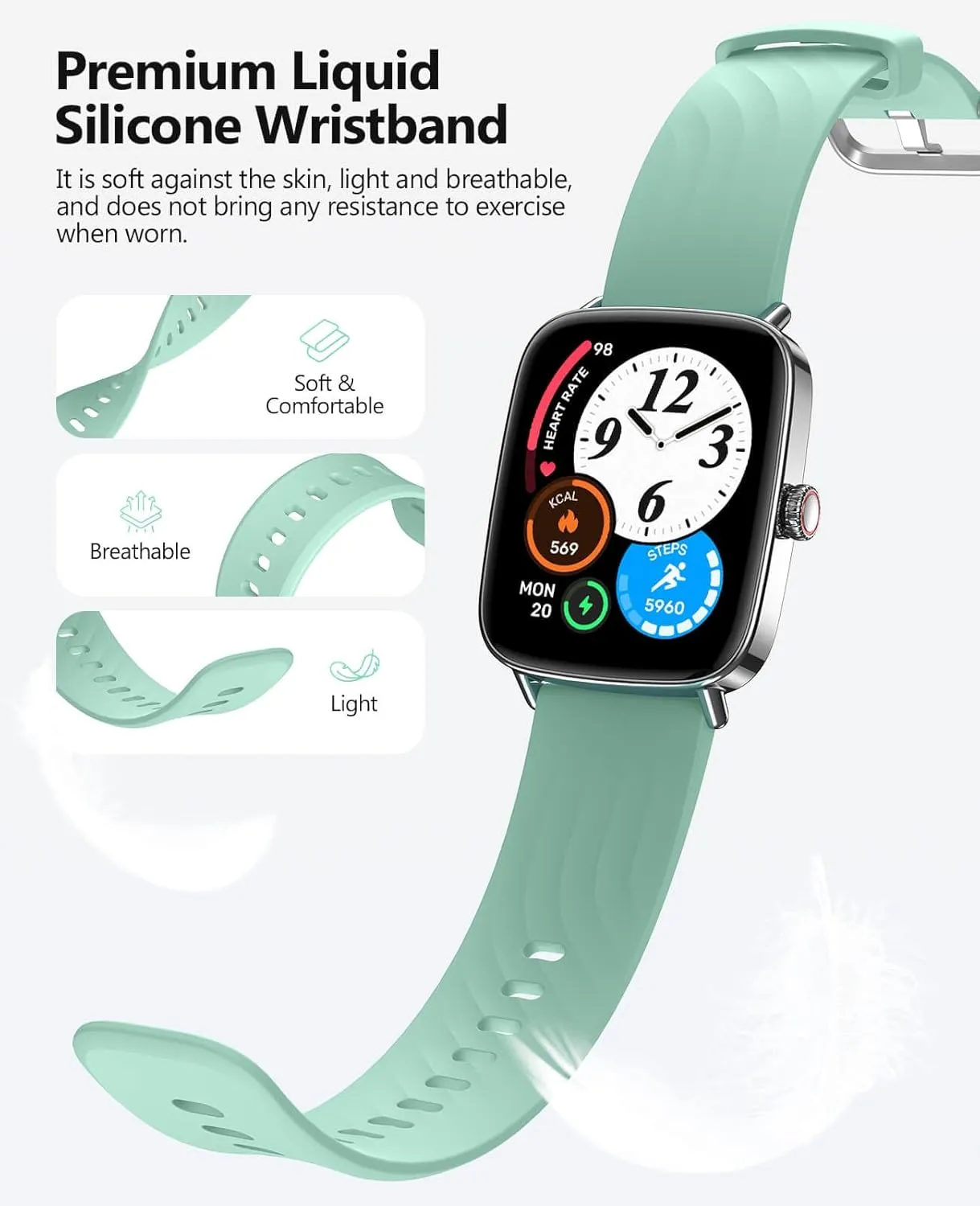 2025 Smart Watches for Men Women, 1.85" AI Voice Smartwatch, 24/7 Heart Rate Monitor, Stress/SpO2/Sleep Tracker, IP68 Waterproof, Weather, 100  Sports Fitness Tracker for Android iOS Green