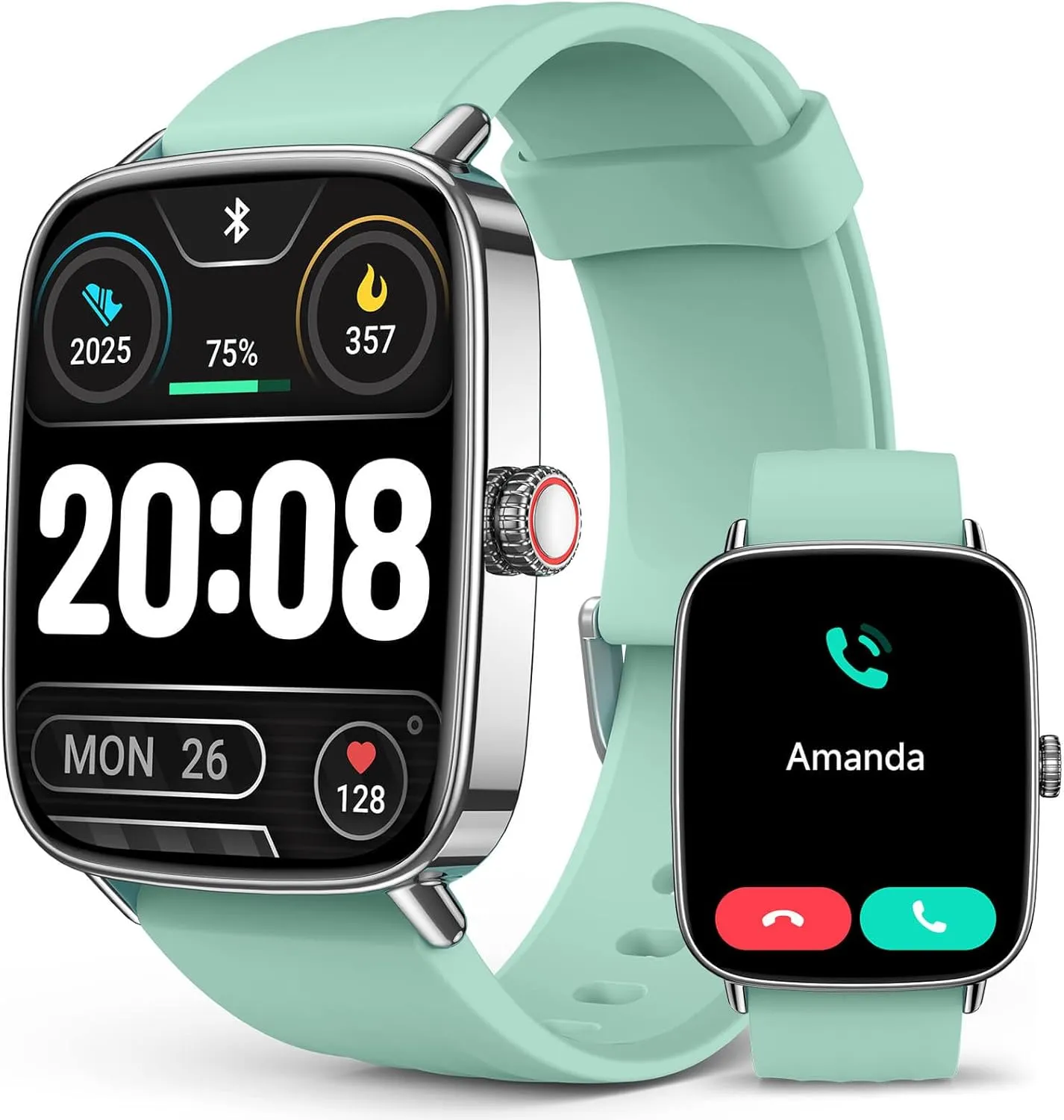 2025 Smart Watches for Men Women, 1.85" AI Voice Smartwatch, 24/7 Heart Rate Monitor, Stress/SpO2/Sleep Tracker, IP68 Waterproof, Weather, 100  Sports Fitness Tracker for Android iOS Green