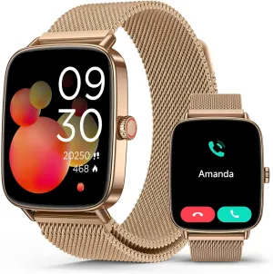 2025 Smart Watches for Women, 1.85" AI Voice Smartwatch, 24/7 Heart Rate Monitor, Stress/SpO2/Sleep Tracker, IP68 Waterproof, Weather, 100  Sports Fitness Tracker for Android iOS Gold Metal