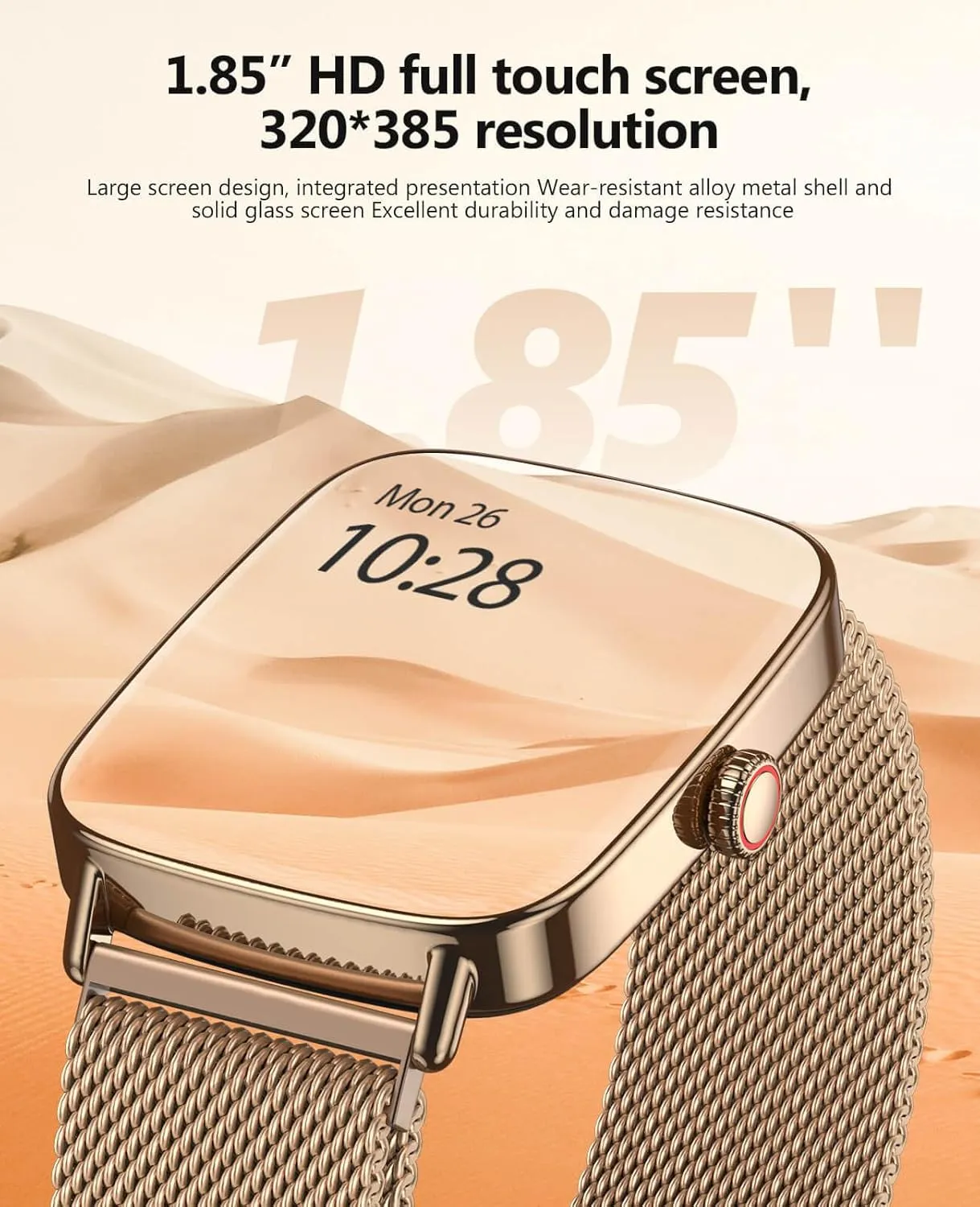 2025 Smart Watches for Women, 1.85" AI Voice Smartwatch, 24/7 Heart Rate Monitor, Stress/SpO2/Sleep Tracker, IP68 Waterproof, Weather, 100  Sports Fitness Tracker for Android iOS Gold Metal