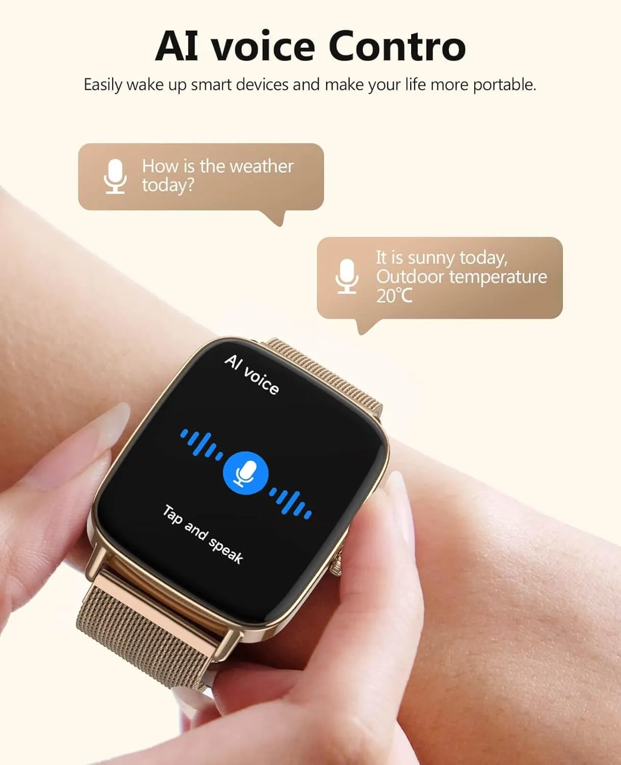 2025 Smart Watches for Women, 1.85" AI Voice Smartwatch, 24/7 Heart Rate Monitor, Stress/SpO2/Sleep Tracker, IP68 Waterproof, Weather, 100  Sports Fitness Tracker for Android iOS Gold Metal