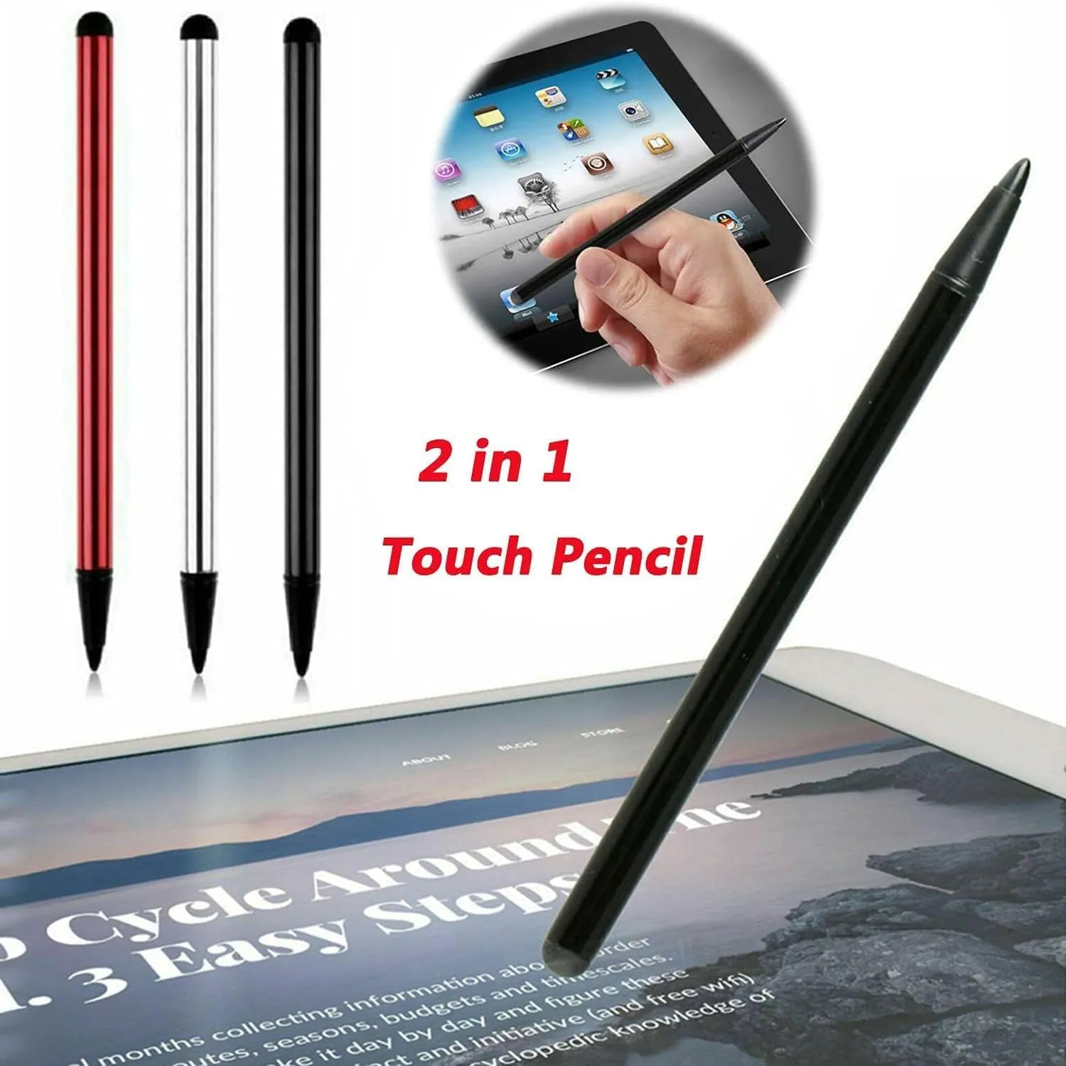 2pcs Black Stylus Pens for Universal Touch Screen Devices - Compatible with iPad, Samsung Galaxy, Smartphones
