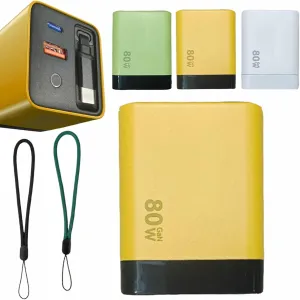 3 in 1 Gan Charger, Scalable 80w Max Fast Charger Module with Type-C Cable and 2 USB Ports, Compatible with Smartphones, Tablets, Laptops, for iPhone, for Android (Yellow)