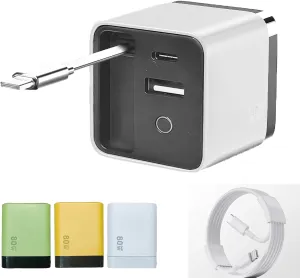 3 in 1 GaN Charger,Scalable 80w Max Fast Charger Module with Type-C Cable and 2 USB Ports, for iPhone, Phone and Laptops (with Fast Charging Cable for iPhone,White)