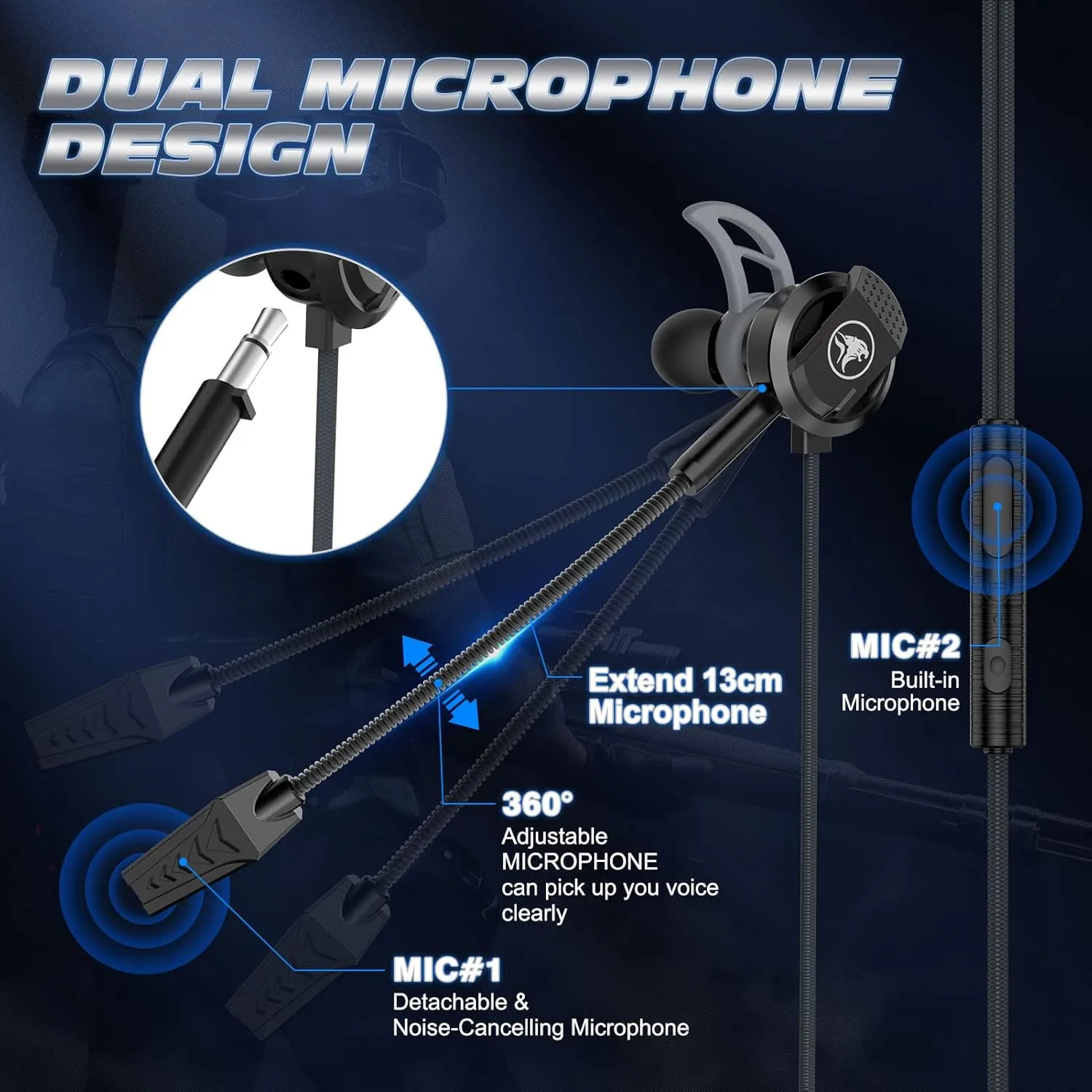 3.5 MM Gaming Headphone Wired Gaming Earphone Noise Cancelling Stereo Bass E-Sport Earphone with Adjustable Mic for PS4, Xbox One, Laptop, Cellphone, PC (Black)