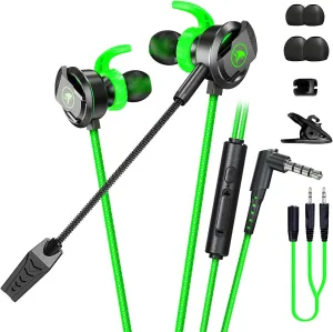 3.5 MM Gaming Headphone Wired Gaming Earphone Noise Cancelling Stereo Bass E-Sport Earphone with Adjustable Mic for PS4, Xbox One, Laptop, Cellphone, PC (Green)