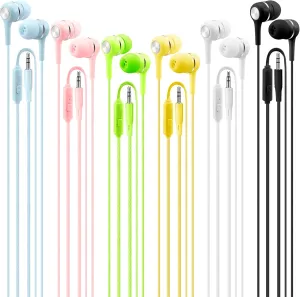 36 Pack Bulk Wired Earbuds with Microphone 3.5 mm Earbud Headphones Wired in Ear Earphones Heavy Bass Multi Color for Schools Classroom Libraries Museums Students Children Adult