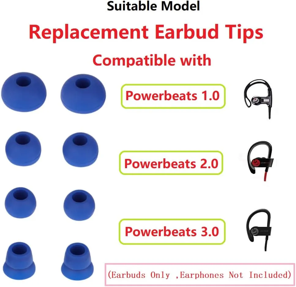 4 Pairs Earbud Replacement Pieces Silicone Earbud Tips Compatible with Beats Powerbeats 3 Powerbeats 2 Wireless in-Ear Earphones,(S/M/L, and Double Flange) Dark Blue