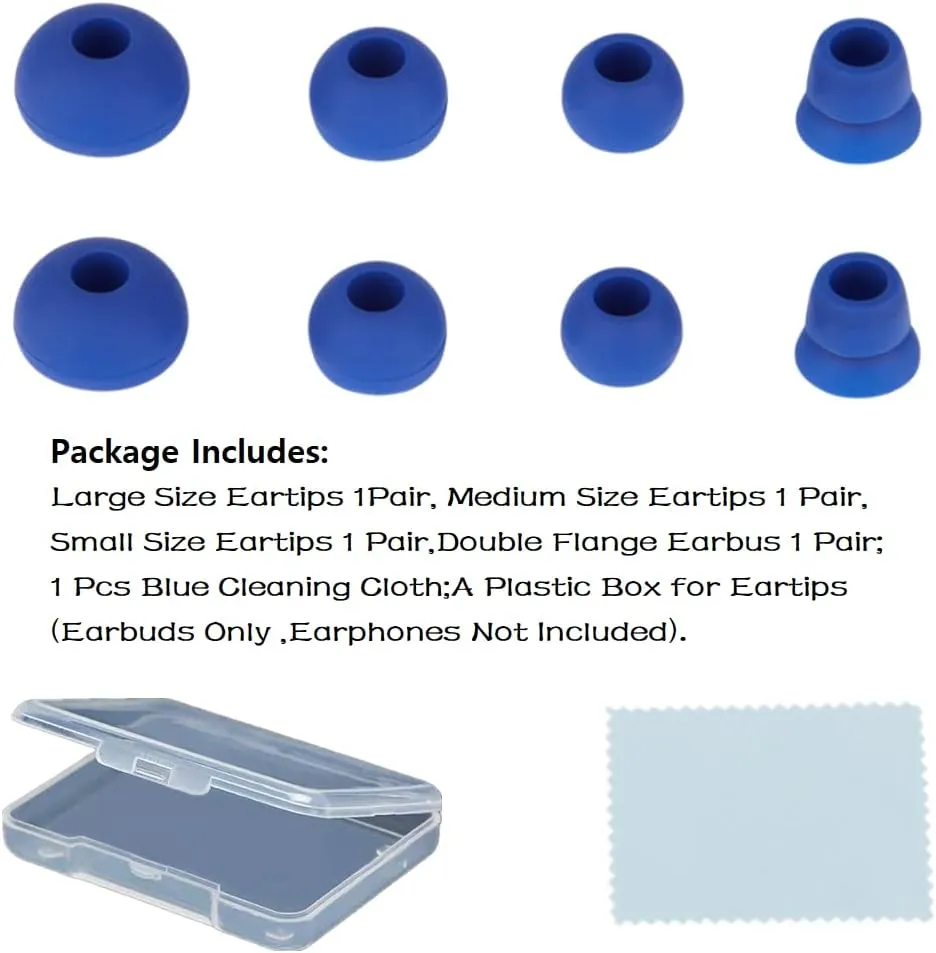 4 Pairs Earbud Replacement Pieces Silicone Earbud Tips Compatible with Beats Powerbeats 3 Powerbeats 2 Wireless in-Ear Earphones,(S/M/L, and Double Flange) Dark Blue