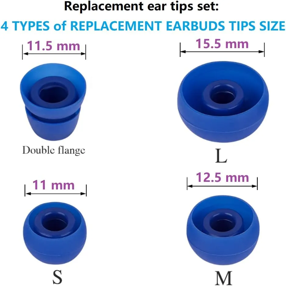 4 Pairs Earbud Replacement Pieces Silicone Earbud Tips Compatible with Beats Powerbeats 3 Powerbeats 2 Wireless in-Ear Earphones,(S/M/L, and Double Flange) Dark Blue