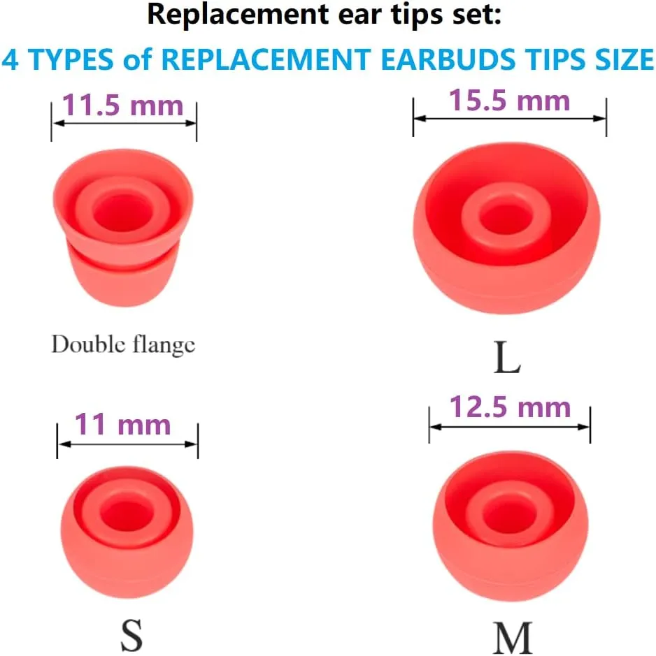 4 Pairs Earbud Replacement Pieces Silicone Earbud Tips Compatible with Beats Powerbeats 3 Powerbeats 2 Wireless in-Ear Earphones,(S/M/L, and Double Flange) Psychedelic Red