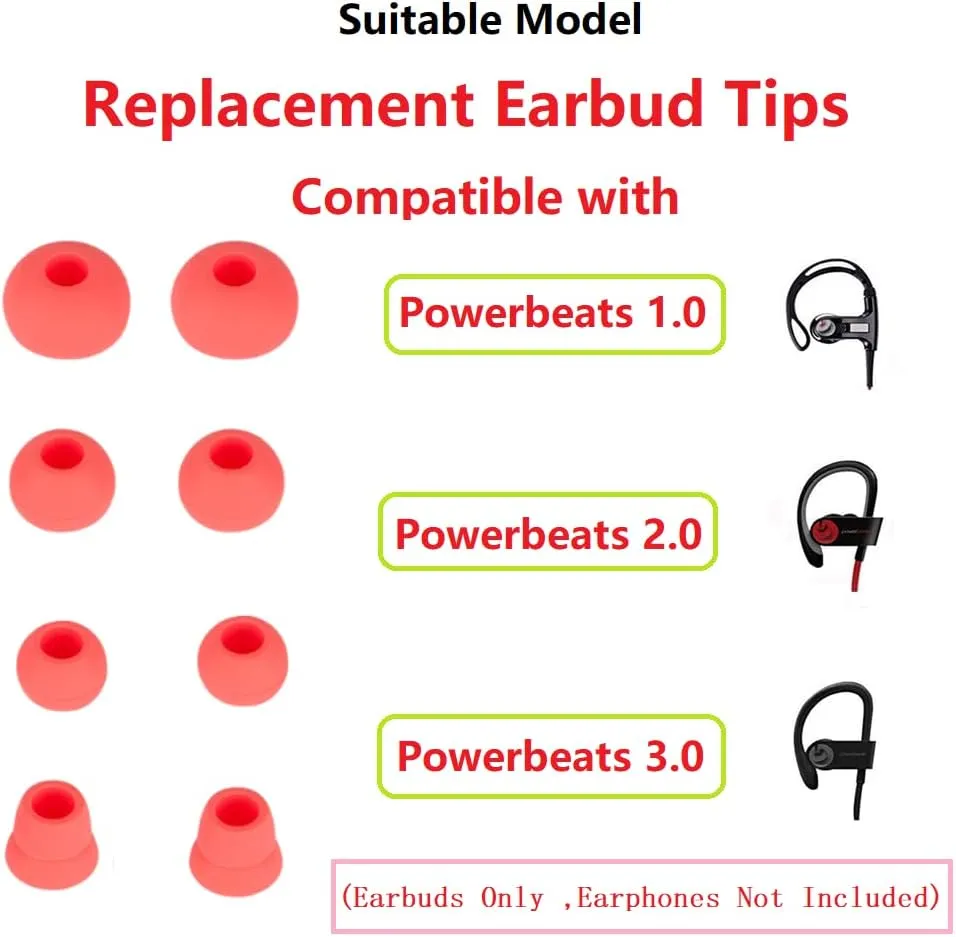 4 Pairs Earbud Replacement Pieces Silicone Earbud Tips Compatible with Beats Powerbeats 3 Powerbeats 2 Wireless in-Ear Earphones,(S/M/L, and Double Flange) Psychedelic Red