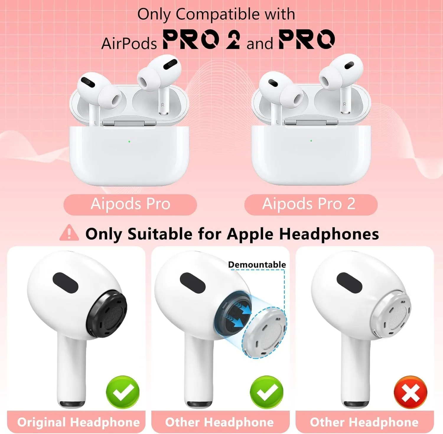 4 Pairs Replacement Ear Tips for AirPods Pro 2nd/1st Generation with Portable Storage Box & Cleaner Pen,Noise Reduction Holewith & Built-in dust Guard Screen,Silicone Ear Tips for AirPods Pro (Black)