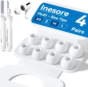 4 Pairs Replacement Ear Tips for AirPods Pro 2nd/1st Generation with Portable Storage Box & Cleaner Pen,Noise Reduction Holewith & Built-in dust Guard Screen,Silicone Ear Tips for AirPods Pro (White)