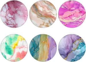 (6 Pack Collapsible Cell Phone Grip for Smartphones,Mobile Expanding Cellphone Holder Kicktand for Phone - Colorful Marble