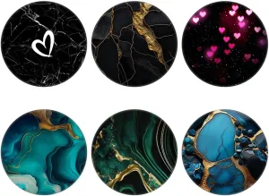 (6 Pack Collapsible Cell Phone Grip for Smartphones,Mobile Expanding Cellphone Holder Kicktand for Phone - Dark Color Marble Heart