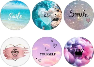 (6 Pack Collapsible Cell Phone Grip for Smartphones,Mobile Expanding Cellphone Holder Kicktand for Phone - Love Smile