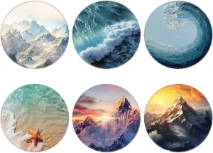 (6 Pack Collapsible Cell Phone Grip for Smartphones,Mobile Expanding Cellphone Holder Kicktand for Phone - Ocean and Moutain