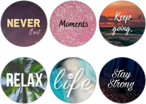 (6 Pack Collapsible Cell Phone Grip for Smartphones,Mobile Expanding Cellphone Holder Kicktand for Phone - Relax Keep Going Quote