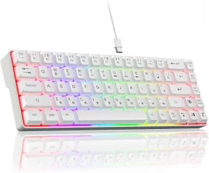 60% Gaming Keyboard, USB-C Wired, Compact Mini, 68 Keys RGB Backlit Portable Membrane Keyboard for Business Trips, Office, PC Games (SK968, White)