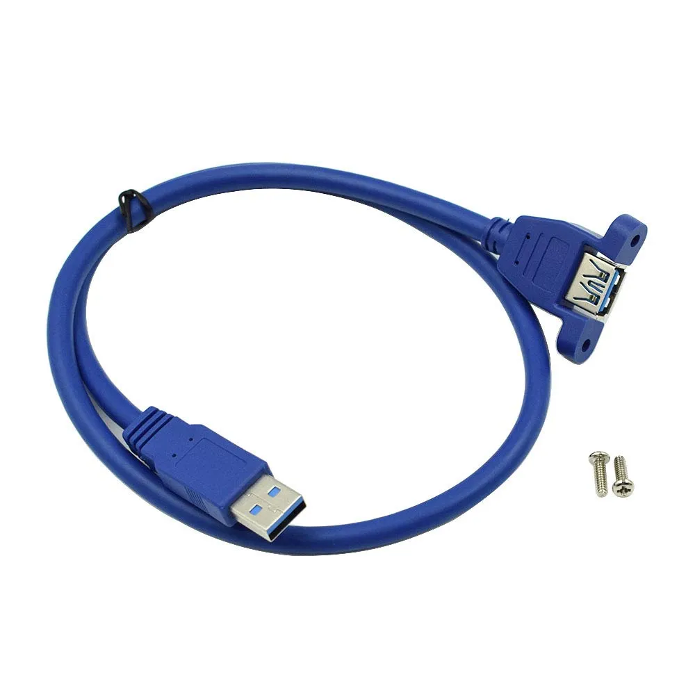 60cm/2ft Super Speed USB 3.0 Type A Male to Female Extension Cable with Panel Mount and Screws Blue - (1 Pc)