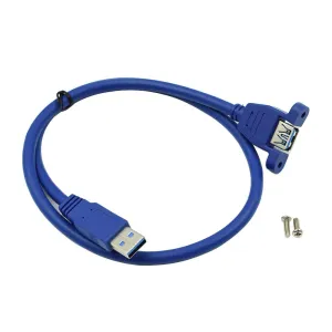 60cm/2ft Super Speed USB 3.0 Type A Male to Female Extension Cable with Panel Mount and Screws Blue - (1 Pc)