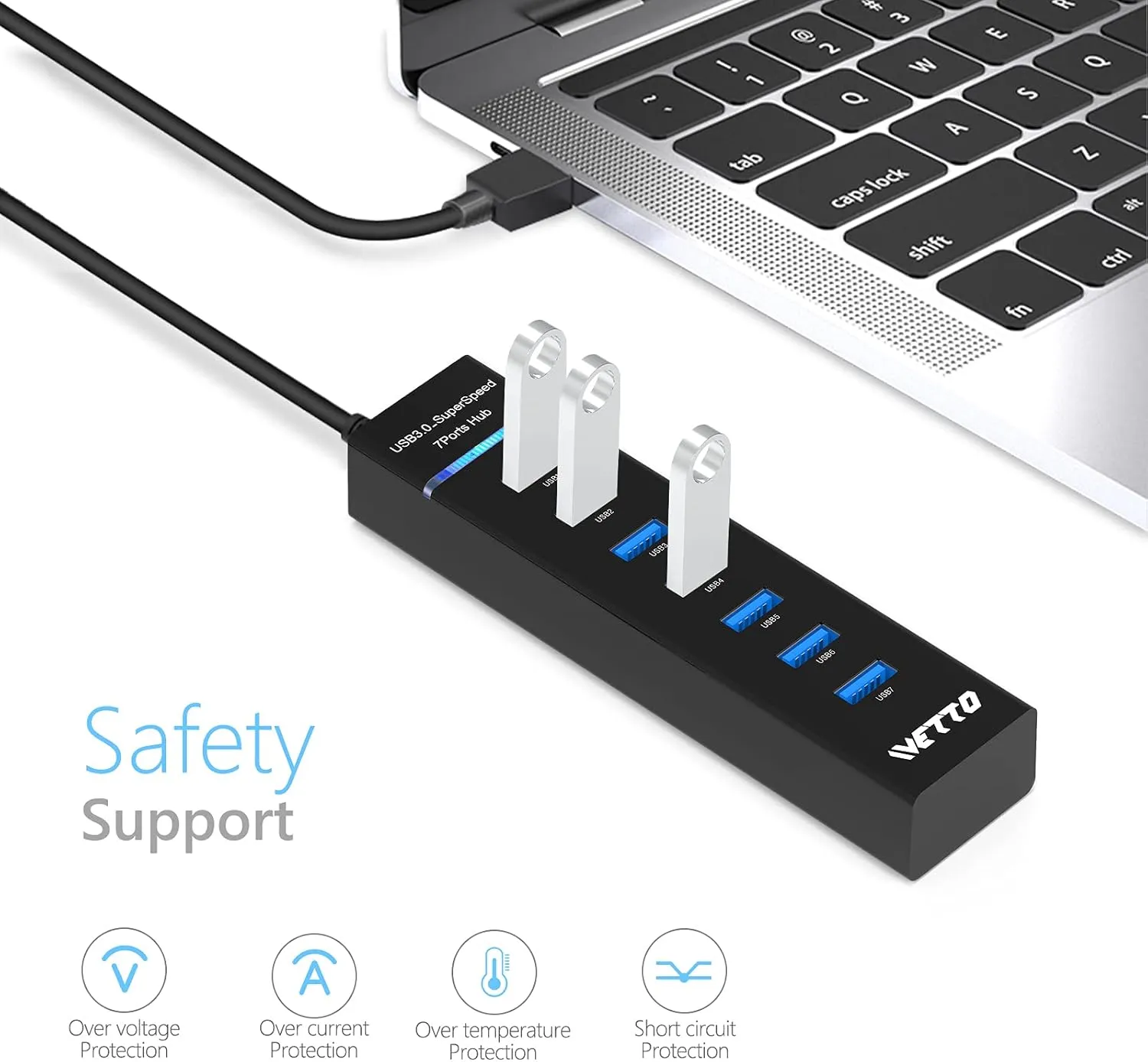 7-Port USB 3.0 Hub, IVETTO Data USB Hub Splitter with 3.3ft Long Cable for Laptop, PC, MacBook, Mac Pro, Mac Mini, iMac, Surface Pro and More