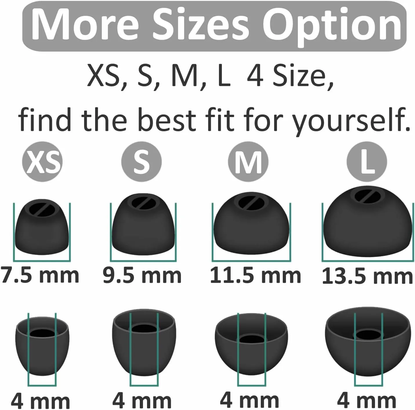 8 Pairs Compatible with Sennheiser CX Plus/Momentum 2 Ear Tips, XS/S/M/L 4 Size Replacement Soft Flexible Silicone Eartips Earbuds Accessories Compatible with Sennheiser CX 300S - Black