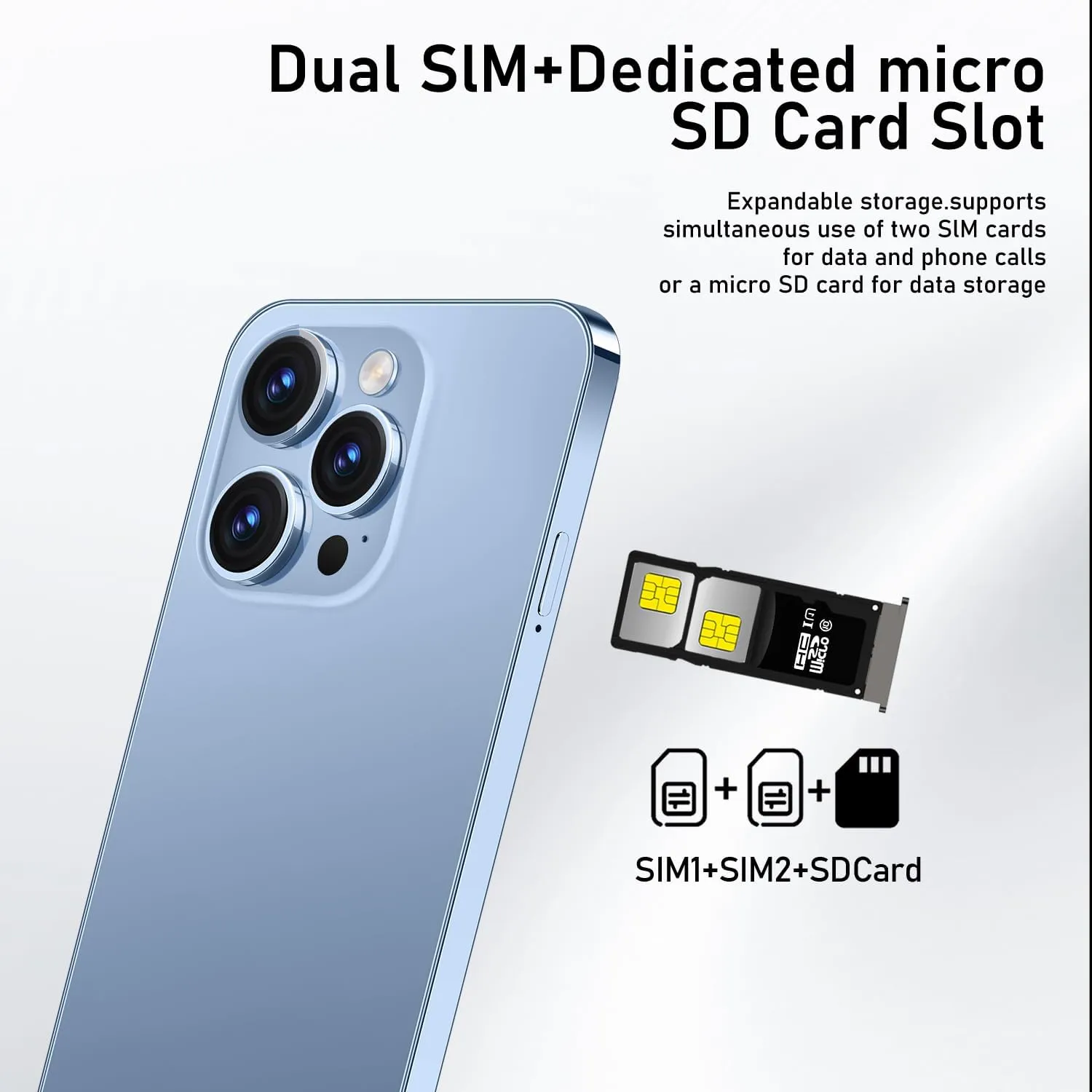 A14ProMax Unlocked Cell Phones 5G Smartphone,Android 13 Cell Phones Snapdragon 8Gen2 6.8" HD Screen 13MP 50MP 6800mAh Support Dual SIM Fingerprint Lock GPS Face ID (8GB 256GB, Blue)