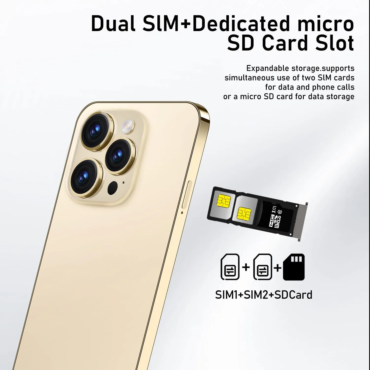 A14ProMax Unlocked Cell Phones 5G Smartphone,Android 13 Cell Phones Snapdragon 8Gen2 6.8" HD Screen 13MP 50MP 6800mAh Support Dual SIM Fingerprint Lock GPS Face ID (8GB 256GB, Gold)