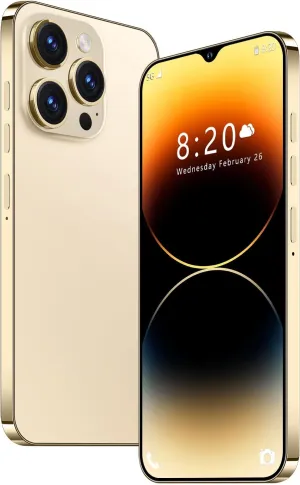 A14ProMax Unlocked Cell Phones 5G Smartphone,Android 13 Cell Phones Snapdragon 8Gen2 6.8" HD Screen 13MP 50MP 6800mAh Support Dual SIM Fingerprint Lock GPS Face ID (8GB 256GB, Gold)
