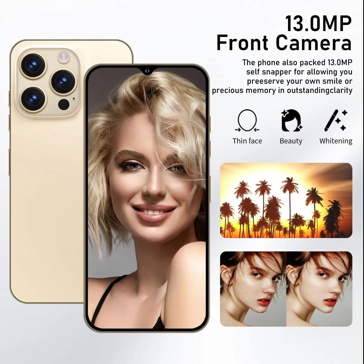 A14ProMax Unlocked Cell Phones 5G Smartphone,Android 13 Cell Phones Snapdragon 8Gen2 6.8" HD Screen 13MP 50MP 6800mAh Support Dual SIM Fingerprint Lock GPS Face ID (8GB 256GB, Gold)
