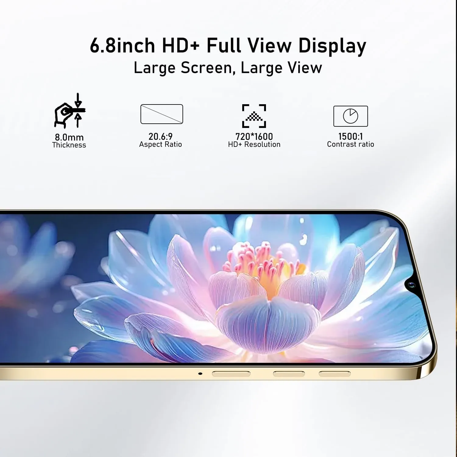 A14ProMax Unlocked Cell Phones 5G Smartphone,Android 13 Cell Phones Snapdragon 8Gen2 6.8" HD Screen 13MP 50MP 6800mAh Support Dual SIM Fingerprint Lock GPS Face ID (8GB 256GB, Gold)