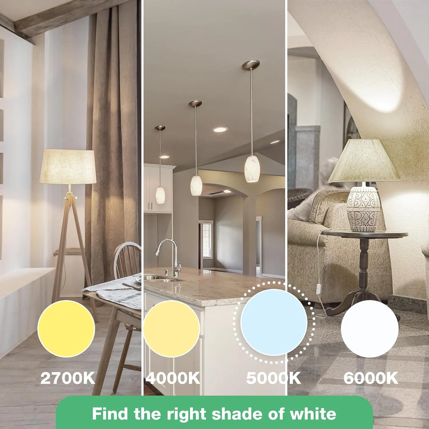 A19 LED Light Bulbs, 60 Watt Equivalent LED Bulbs, Daylight 5000K, 800 Lumens, E26 Standard Base, Non-Dimmable, 8.5W Warm White LED Bulbs for Bedroom Living Room,3 Pack