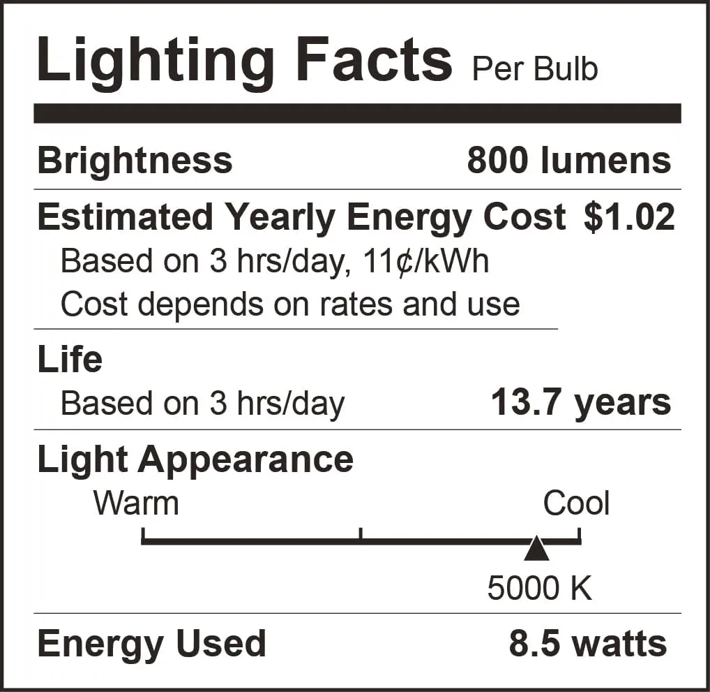 A19 LED Light Bulbs, 60 Watt Equivalent LED Bulbs, Daylight 5000K, 800 Lumens, E26 Standard Base, Non-Dimmable, 8.5W Warm White LED Bulbs for Bedroom Living Room,3 Pack