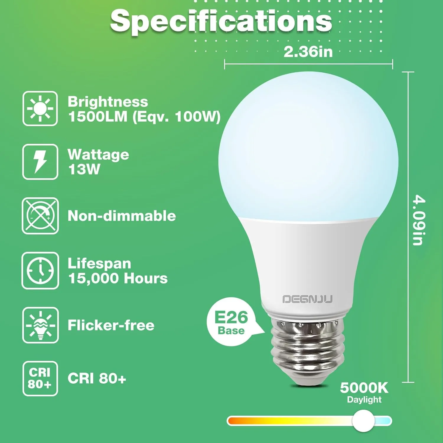 A19 LED Light Bulbs, 60 Watt Equivalent LED Bulbs, Daylight 5000K, 800 Lumens, E26 Standard Base, Non-Dimmable, 8.5W Warm White LED Bulbs for Bedroom Living Room,3 Pack