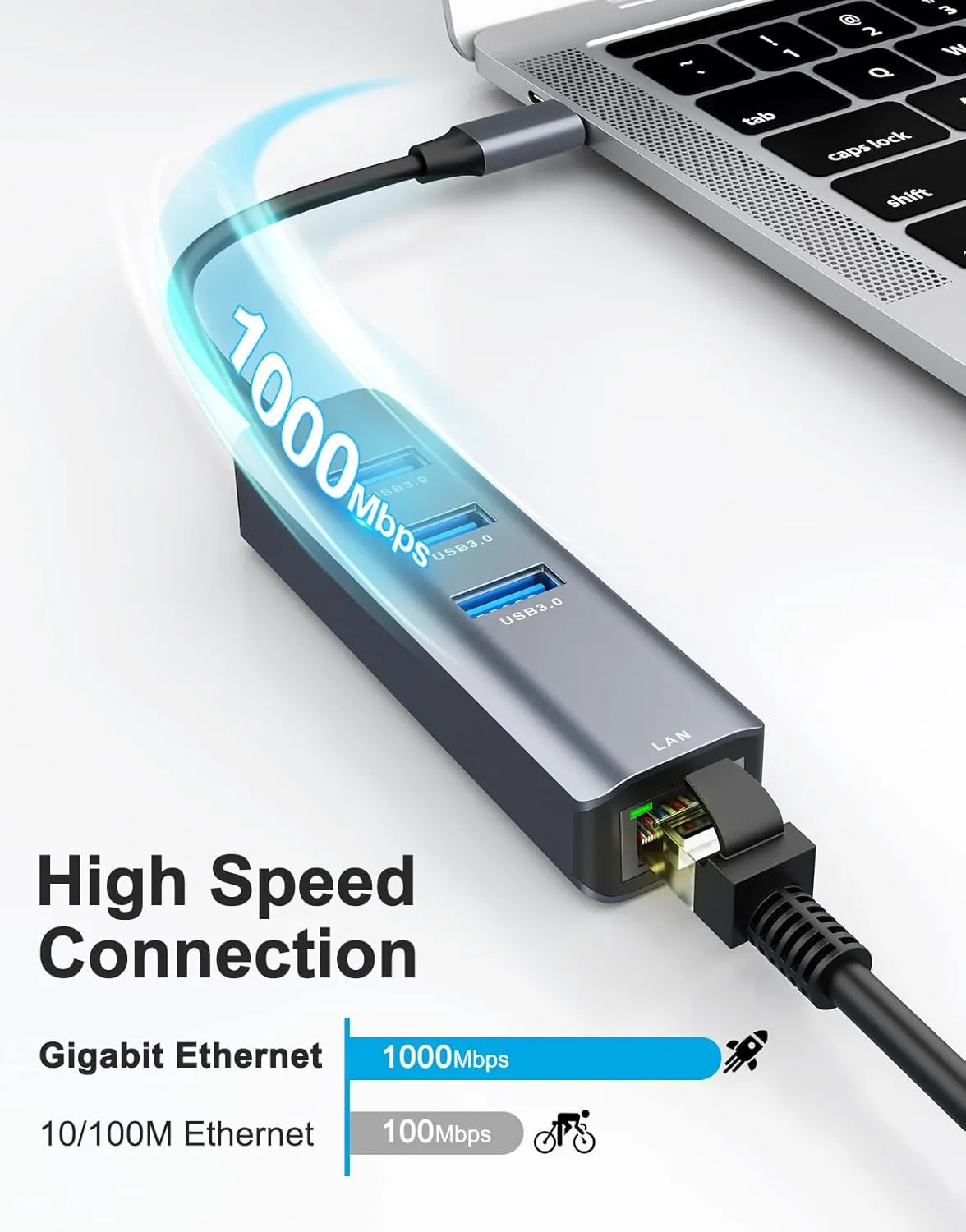 ABLEWE USB C to Ethernet Adapter, 4-in-1 RJ45 to USB-C/Thunderbolt 3 to Gigabit Ethernet LAN Network Adapter for MacBook Pro/Air 2021/2020/2019, iPad Pro 2021, Chromebook, XPS, Surface Book 3/2/Go