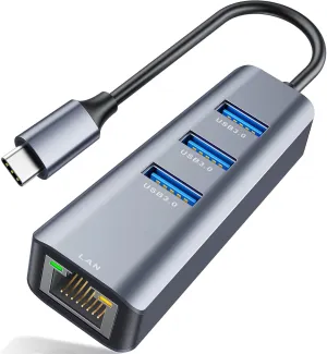 ABLEWE USB C to Ethernet Adapter, 4-in-1 RJ45 to USB-C/Thunderbolt 3 to Gigabit Ethernet LAN Network Adapter for MacBook Pro/Air 2021/2020/2019, iPad Pro 2021, Chromebook, XPS, Surface Book 3/2/Go