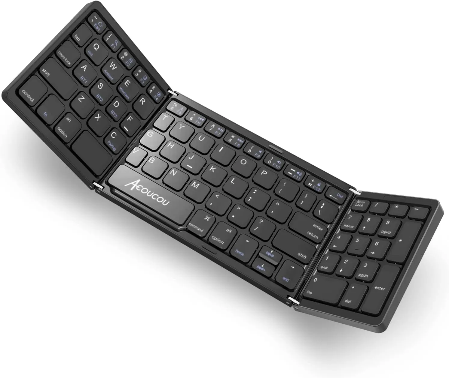 Acoucou Foldable Bluetooth Keyboard with Number Pad, Portable Folding Wireless with Numeric Keypad, Mini Size Travel for Phones/Laptops/Tablets, fit for iOS Windows Android Systems