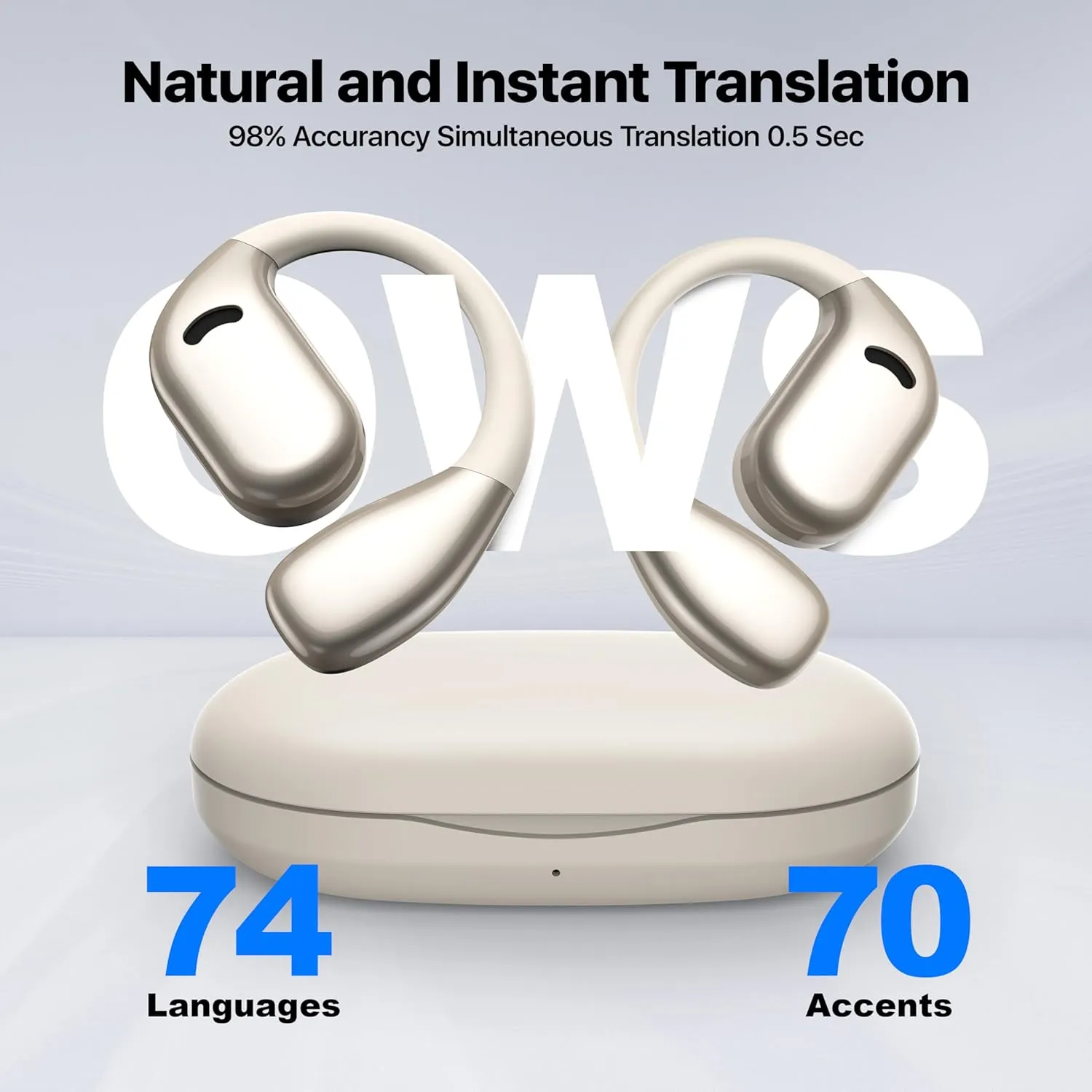 AI Language Translator Earbuds, OWS Real-Time 3-in-1 Translation Earbuds 144 Languages & Accents, Translation Device for Travel Business Learning,Milky White